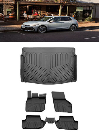 Sahler Golf 8 Otomatik 2021 ve Sonrası 4.5D Paspas Rizline 3D Bagaj Havuzu Set
