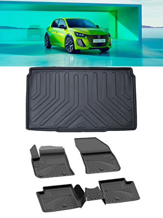 Sahler Peugeot 208 Elektrikli  2022 ve Sonrası 4.5 D Paspas 3D Rizline 3D Bagaj Havuzu Set