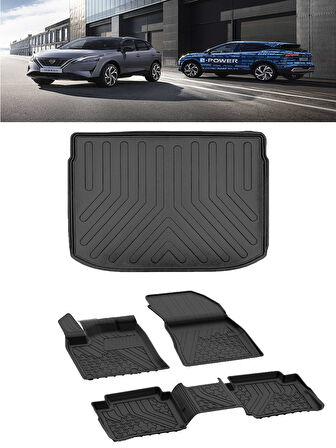 Sahler Nissan Qashqai E-Power 2022 ve Sonrası 4.5D Paspas 3D Rİzline Üst Bagaj Havuzu Set