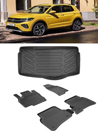 Sahler Volkswagen T-Cross 2022 ve Sonrası 4.5D Paspas 3D Rizline ALT Bagaj Havuzu Set