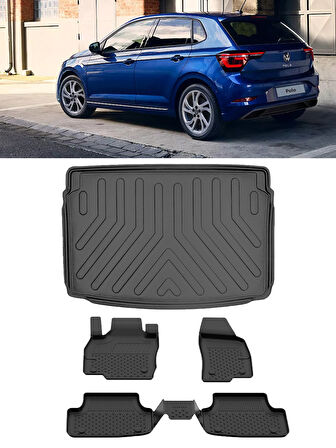 Sahler Volkswagen Polo 2023 ve Sonrası Lıfe/Style 2023 Sonrası 4.5D Paspas 3D Rizline Üst Bagaj Havuzu