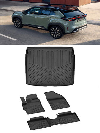 Sahler Toyota Yaris Cross 2022 ve Sonrası 4.5D Sahler Paspas 3D Rizline ÜST Bagaj Havuzu Set
