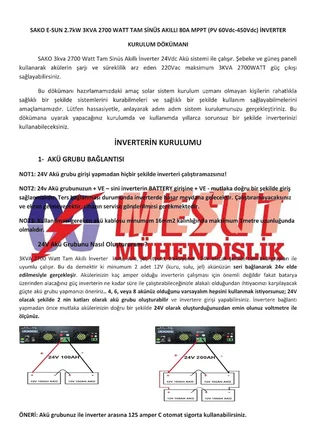 SAKO 3KVA 3000VA 2700 Watt Tam Sinüs Şarjlı Akıllı H.V 80A Mppt İnverter 24V-220V İnvertör 2.7kw 3kw