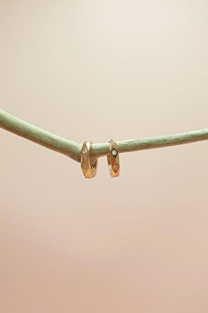 Zirkon Taşlı Gold Renkli Mini Halka Küpe