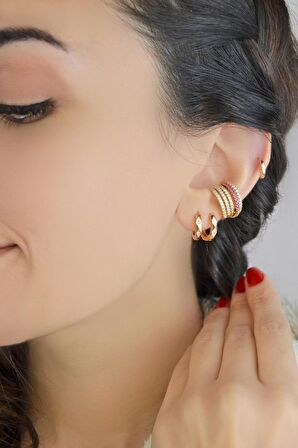 Zirkon Taşlı Gold Renkli Mini Halka Küpe