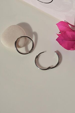 Gümüş Renk Çelik Halka Küpe 17 mm