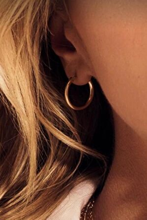 Gold Renkli Düz Çelik Halka Küpe 18 mm