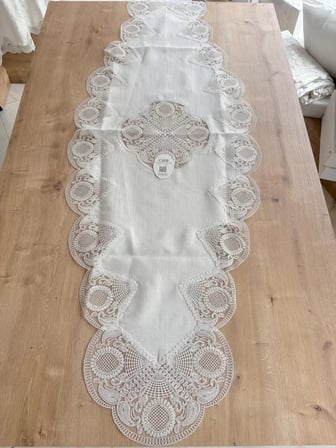 Salon Takımı Çeyizlik Krem Runner Set 5 Parça Keten Ranır Masa Sehpa Konsol Örtüsü Defne