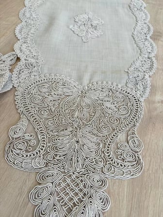 Salon Takımı Çeyizlik Gold Runner Set 5 Parça Keten Ranır Masa Konsol Sehpa Örtüsü Gerdan