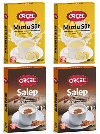 Orçel 2 Muzlu Süt + 2 Sahlep Aromalı İçecek Tozu Oralet Çay 4x200gr.