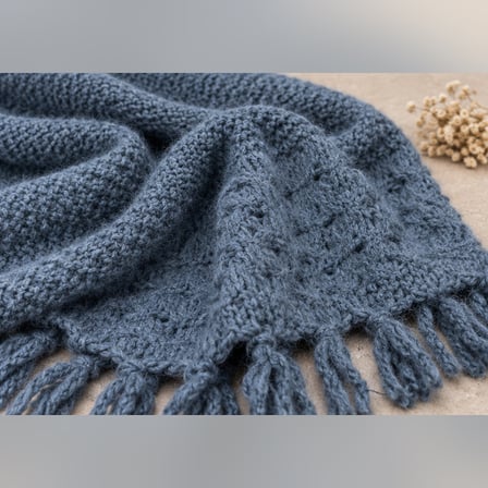 MAVÉLLE Nordic Blue – İndigo Mavi Özel Dokulu Örgü Şal | Bohem Chic Püsküllü, Yumuşak Dokulu, Oversize Görünümlü Kadın Kışlık Atkı Şal 50x140 cm