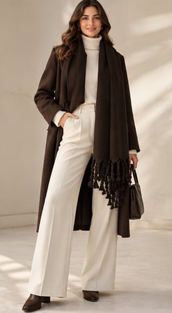 Noir Mocha Luxe | Premium Çikolata Kahve Burgu Püsküllü Yumuşak Dokulu Oversize Kadın Kışlık Şal & Atkı 50x175 cm