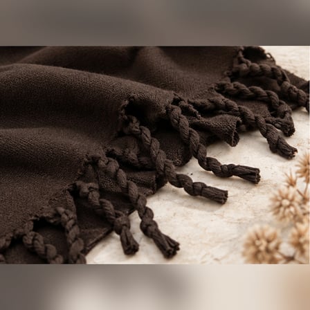 Noir Mocha Luxe | Premium Çikolata Kahve Burgu Püsküllü Yumuşak Dokulu Oversize Kadın Kışlık Şal & Atkı 50x175 cm
