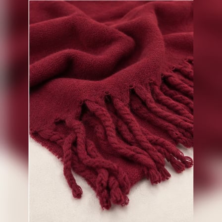 Bordeaux Muse Luxury – Bordo Burgulu Püsküllü Yumuşak Dokulu Oversize Kadın Kışlık Şal & Omuz Şalı 50x175 cm | Old Money Stil