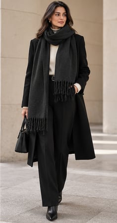 NOIR LUXE Antrasit Siyah Yumuşak Dokulu Kalın Kışlık Şal – Oversize Püsküllü Kadın Atkı, Old Money Stil, Şık ve Modern Omuz Şalı