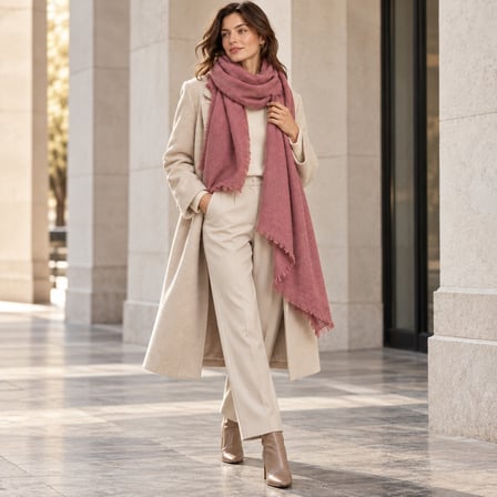Rose Élite Premium Gül Kurusu Şal – Soft Touch Yumuşak Dokulu, Püsküllü, Oversize Kadın Kışlık Omuz ve Boyun Şalı