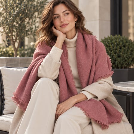 Rose Élite Premium Gül Kurusu Şal – Soft Touch Yumuşak Dokulu, Püsküllü, Oversize Kadın Kışlık Omuz ve Boyun Şalı