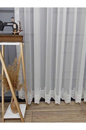 Sama Sade Düz Etek Işlemeli Ütü Istemez Yeni Tarz 2Kat Pileli Tül Perde