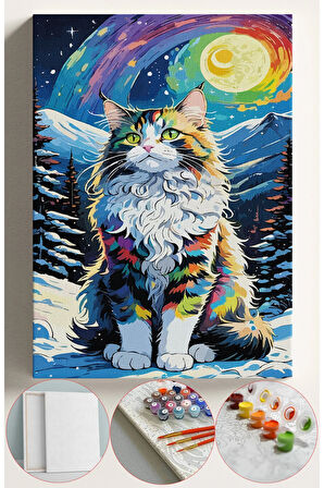 Sayılarla Boyama Seti Numaralı Tuval Fırça Boya 40x50 Cm - SAMANYOLU KEDİ