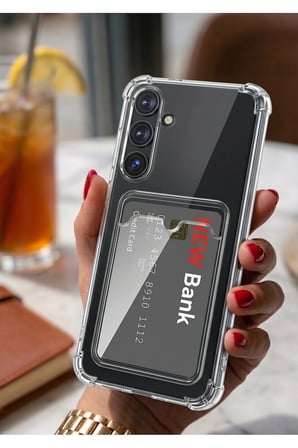 SAMSUNG A12 Şeffaf Kartlıklı Telefon Kılıfı | Darbe Emici Köşe Korumalı