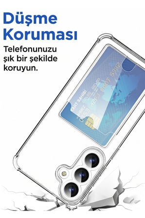 SAMSUNG S25 ULTRA Şeffaf Kartlıklı Telefon Kılıfı | Darbe Emici Köşe Korumalı
