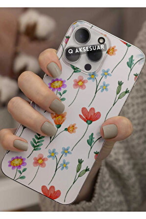 Samsung Galaxy A22 Uyumlu Çiçekler Tasarımlı Şeffaf Telefon Kılıfı Kapak Case