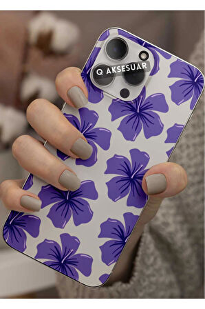 Samsung Galaxy A32 Uyumlu Mor Çiçek Tasarımlı Şeffaf Telefon Kılıfı Kapak Case
