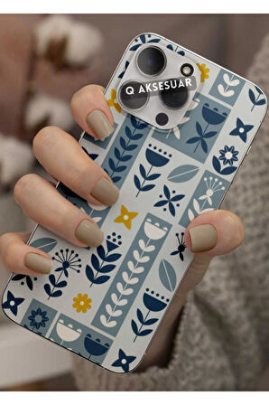 Samsung Galaxy A33 5G Uyumlu Mavi Çiçek Tasarımlı Şeffaf Telefon Kılıfı Kapak Case