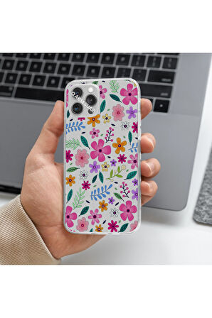 Samsung Galaxy A70 Uyumlu Çiçek Tasarımlı Premium Şeffaf Telefon Kılıfı