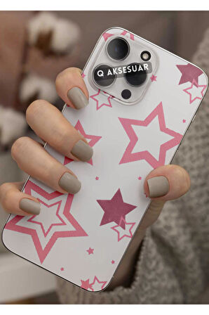 Samsung Galaxy M15 Uyumlu Pembe Yıldızlar Tasarımlı Şeffaf Telefon Kılıfı Kapak Case