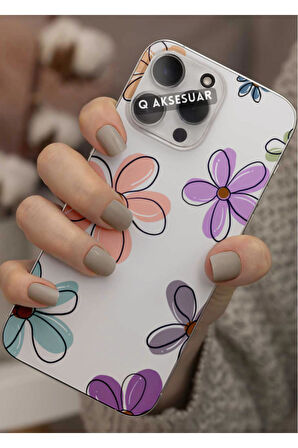 Samsung Galaxy M52 Uyumlu Renkli Çiçekler Tasarımlı Şeffaf Telefon Kılıfı Kapak Case