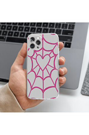 Samsung Galaxy S10 Lite Uyumlu Kalp Örümcek Ağı Tasarımlı Premium Şeffaf Telefon Kılıfı