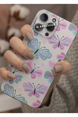 Samsung Galaxy S20 Uyumlu Renkli Kelebek Tasarımlı Şeffaf Telefon Kılıfı Kapak Case