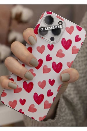 Samsung Galaxy S22 Ultra Uyumlu Kırmızı Kalpler Tasarımlı Şeffaf Telefon Kılıfı Kapak Case
