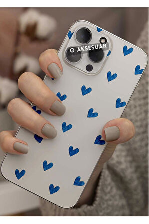 Samsung Galaxy S24 Ultra Uyumlu Mavi Kalpler Tasarımlı Şeffaf Telefon Kılıfı Kapak Case