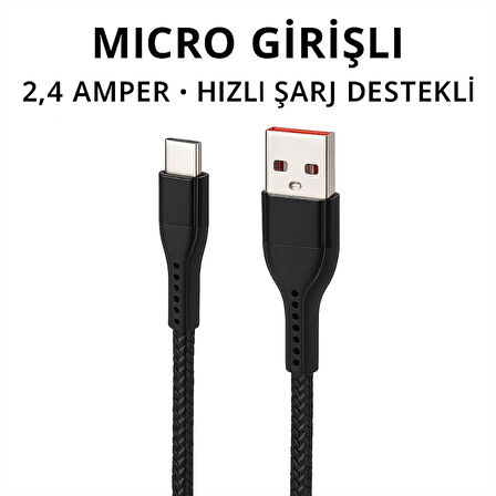 Hasır Örgülü 2.4a Micro Usb 1 Metre  Hızlı Şarj Ve Data  Kablosu K-S10 