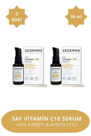 ZEDERMA Saf Vitamin C10 Serum & Parlaklık Yenileyici & Cilt Besleyici & Kırışıklık Karşıtı & Anti-oksidan (2 Adet)