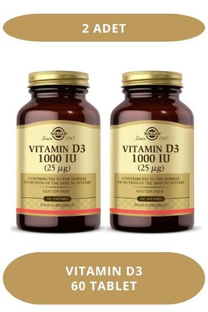 Solgar Vitamin D3 1000 IU 100 Yumuşak Kapsül (2 Adet)