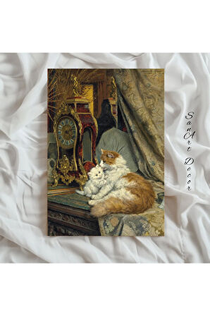 Çerçeveli Vintage Tablo, Yağlı Boya Tablosu, Çerçeveli Tablo, Sanatsal Dekor, Kedi Tablosu