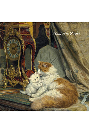 Çerçeveli Vintage Tablo, Yağlı Boya Tablosu, Çerçeveli Tablo, Sanatsal Dekor, Kedi Tablosu