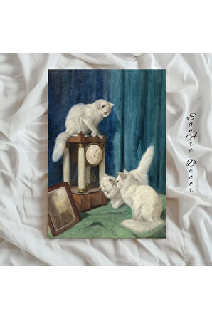 Çerçeveli Vintage Tablo, Yağlı Boya Tablosu, Çerçeveli Tablo, Sanatsal Dekor, Kedi Tablosu