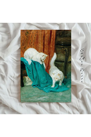 Çerçeveli Vintage Tablo, Yağlı Boya Tablosu, Çerçeveli Tablo, Sanatsal Dekor, Kedi Tablosu