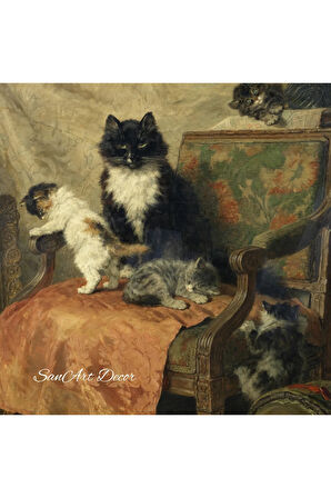 Çerçeveli Vintage Tablo, Yağlı Boya Tablosu, Sanatsal Dekor, Çerçeveli Tablo, Kedi Tablosu