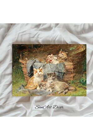 Çerçeveli Vintage Tablo, Kedi Tablosu, Yağlı Boya Tablosu, Çerçeveli Tablo, Sanatsal Dekor,