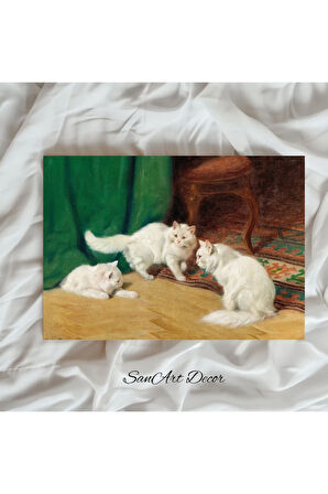 Çerçeveli Vintage Tablo, Kedi Tablosu, Yağlı Boya Tablosu, Çerçeveli Tablo, Sanatsal Dekor,