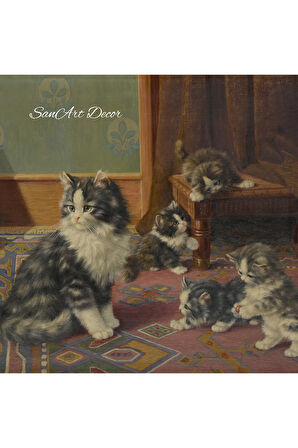 Çerçeveli Vintage Tablo, Kedi Tablosu, Yağlı Boya Tablosu, Çerçeveli Tablo, Sanatsal Dekor,