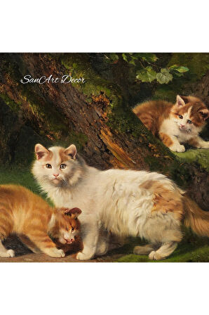 Çerçeveli Vintage Tablo, Kedi Tablosu, Yağlı Boya Tablosu, Çerçeveli Tablo, Sanatsal Dekor