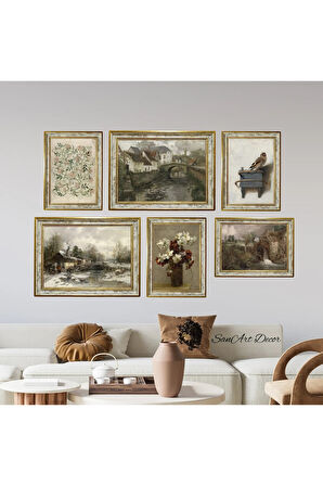 Çerçeveli Yağlı Boya Tablo Seti, 6 Parça Çerçeveli Tablo, Retro Tablolar, Vintage Tablo, Baskı Tablo