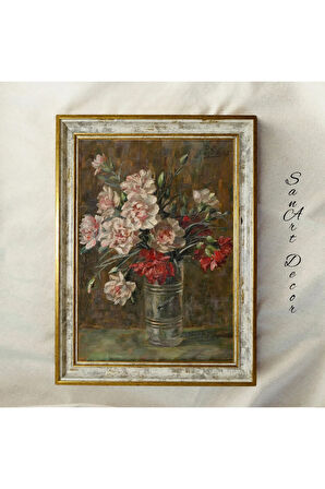 Çerçeveli Vintage Tablo, Yağlı Boya Tablosu, Çerçeveli Tablo, Sanatsal Dekor, Çiçek Tablosu