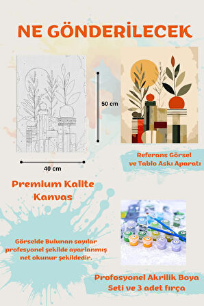 Sayılarla Boyama Çerçeveli Hobi Seti Numaralı Tuval Fırça Boya Dahil Kasnaklı 40X50 Cm